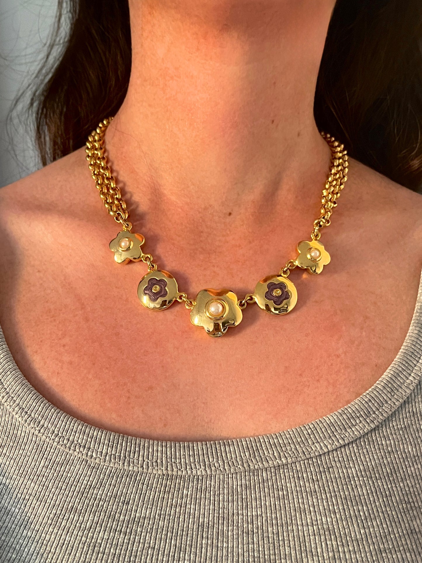 Golden and purple flower necklace