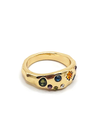 Bague dorée à strass soleil