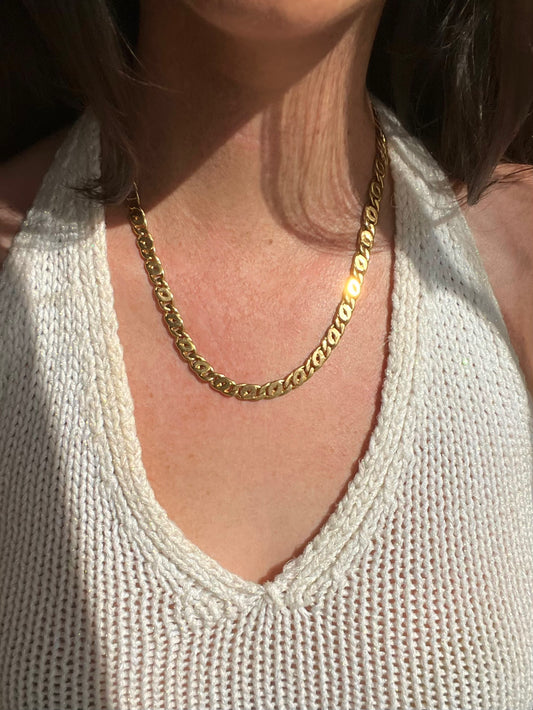 Collier maille oeil de tigre plaqué or