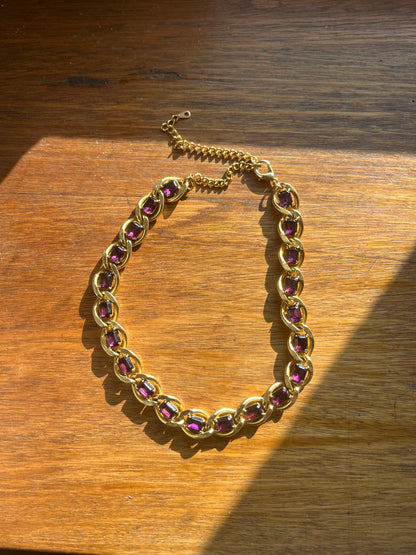 Collier ras de cou à strass violets