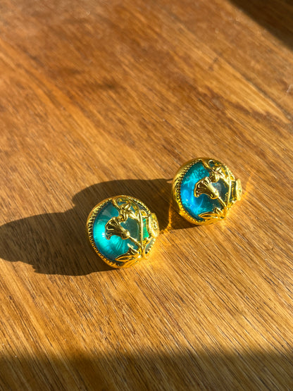 Boucles d'oreilles à clou aqua Monet