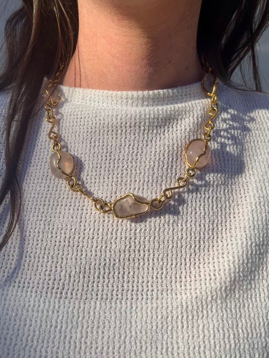 Collier vintage en quartz rose