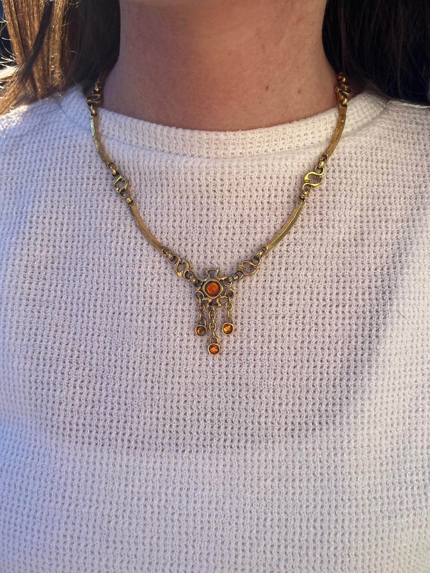 Collier doré cabochon orange