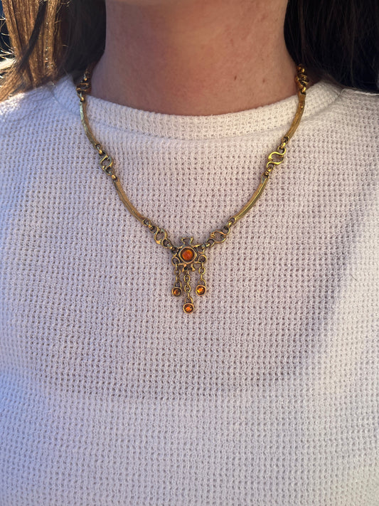 Collier doré cabochon orange