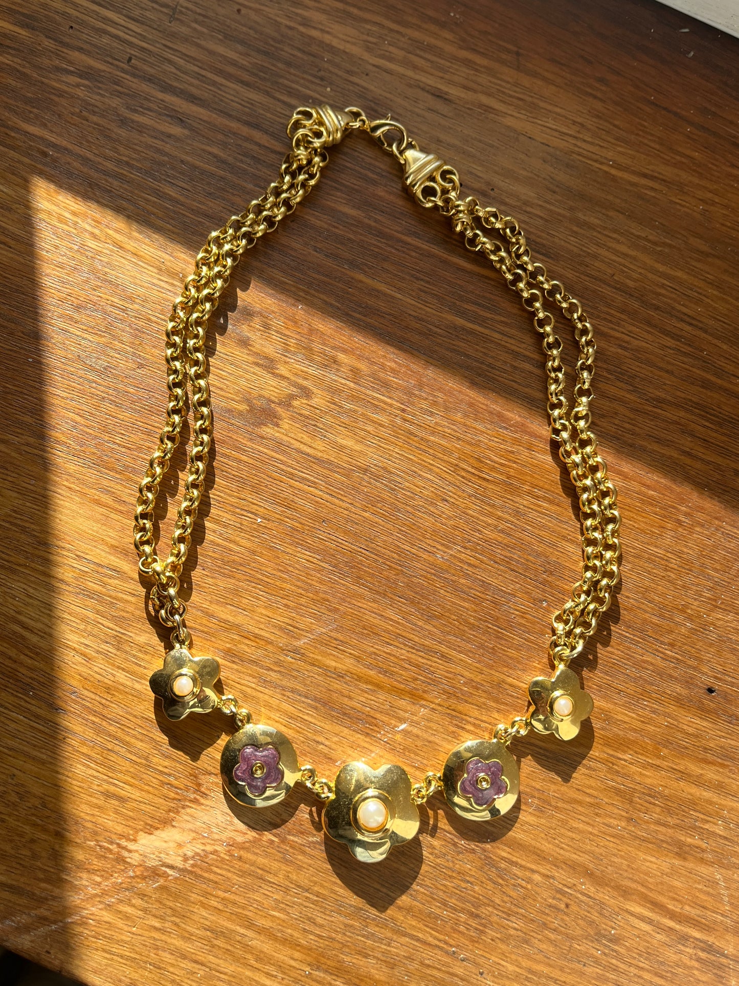 Golden and purple flower necklace