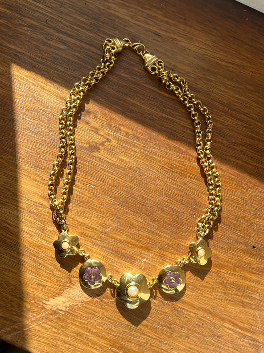Golden and purple flower necklace