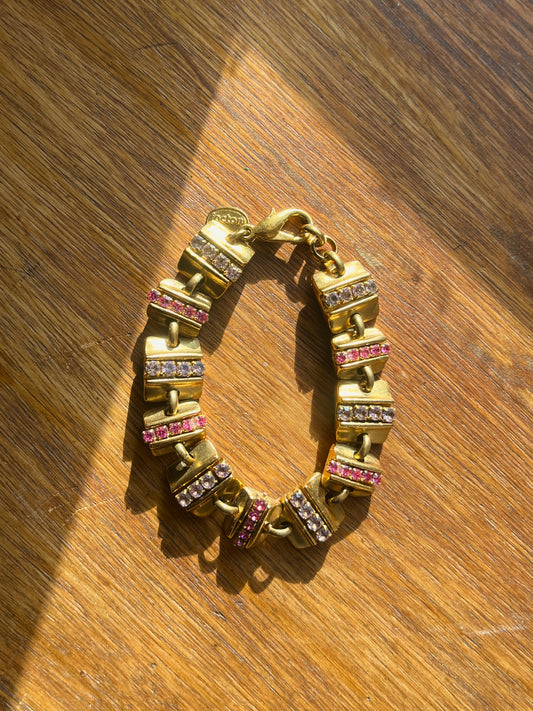 Bracelet doré strass rose et violet