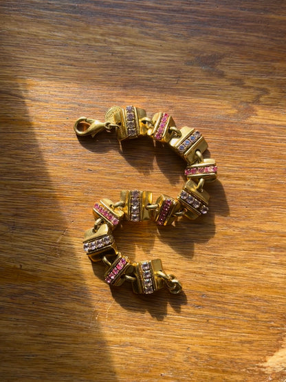 Bracelet doré strass rose et violet