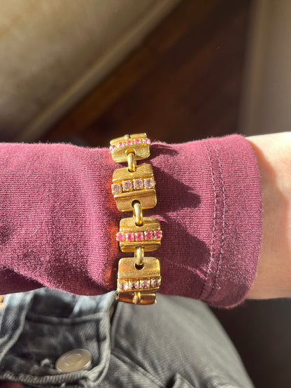 Bracelet doré strass rose et violet