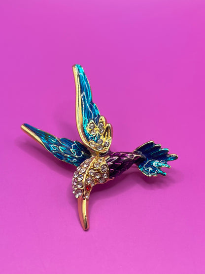 Broche colibri colorée années 80