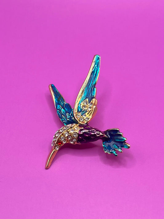 Broche colibri colorée années 80