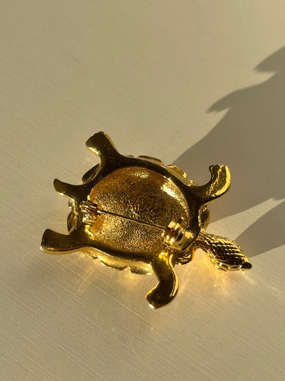 Broche tortue verte vintage