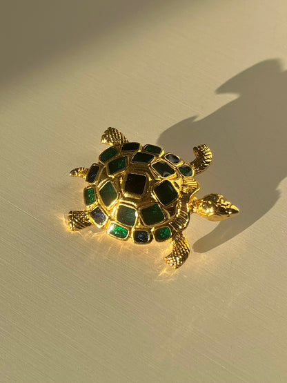 Broche tortue verte vintage