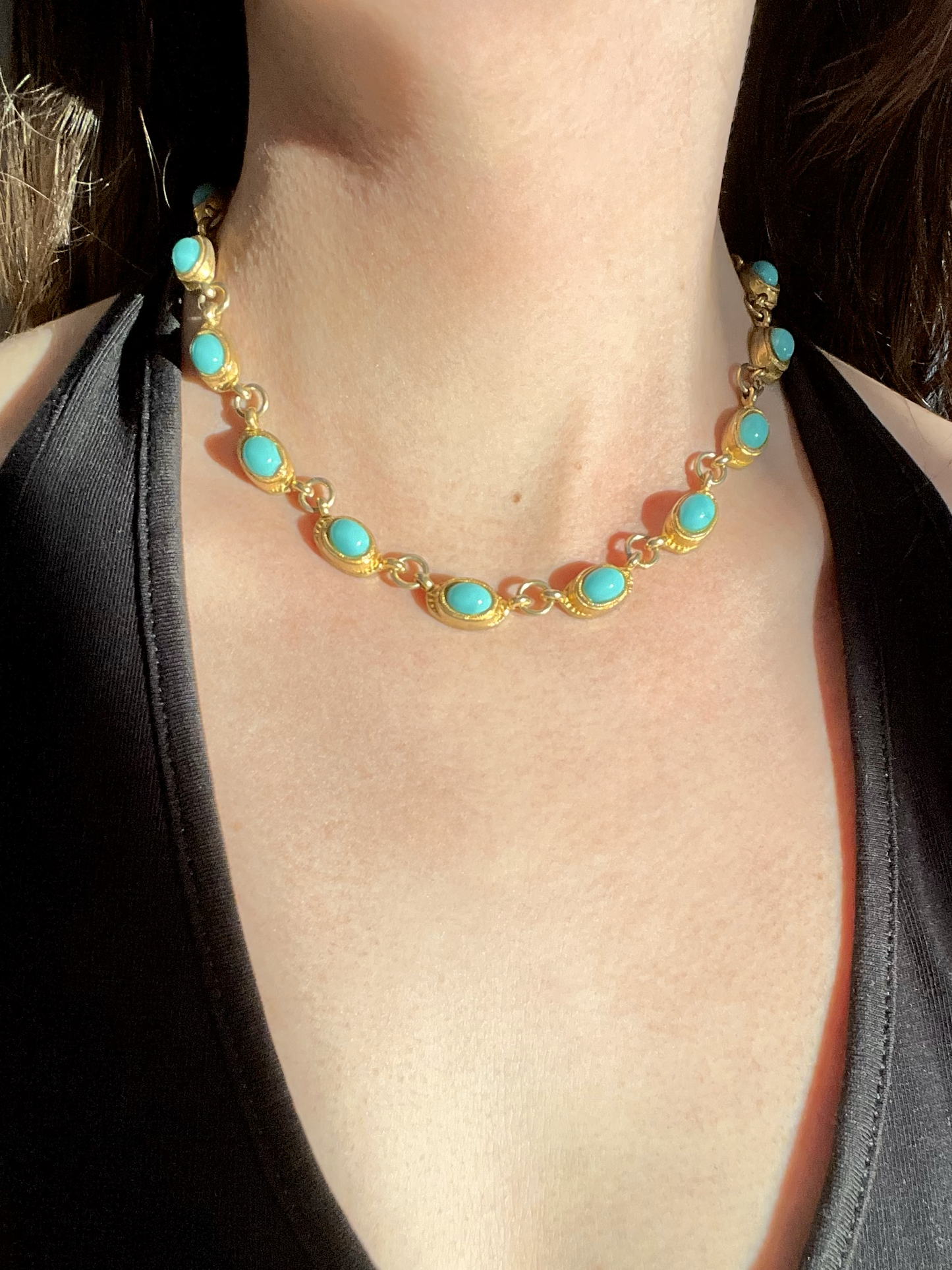 Collier doré et turquoise