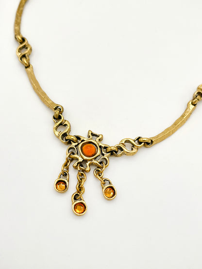 Collier doré cabochon orange