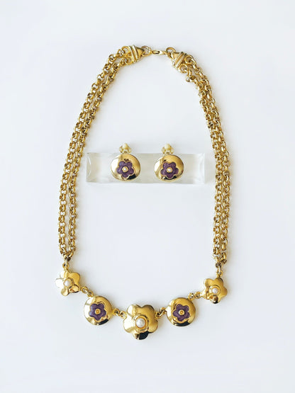 Golden and purple flower necklace