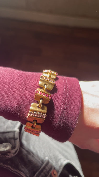 Bracelet doré strass rose et violet