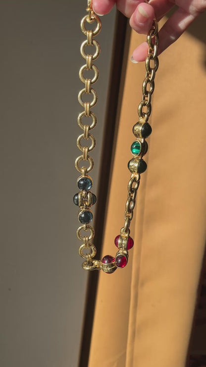 Collier années 90 cabochons colorés