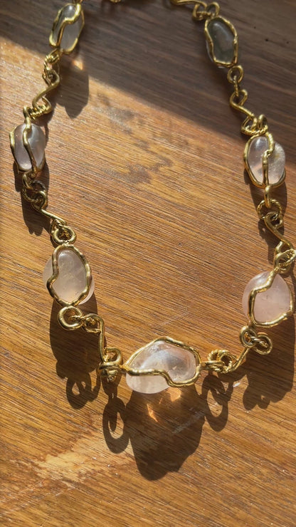 Collier vintage en quartz rose