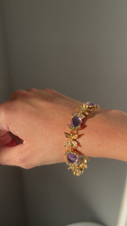 Bracelet pierres mauves et papillons